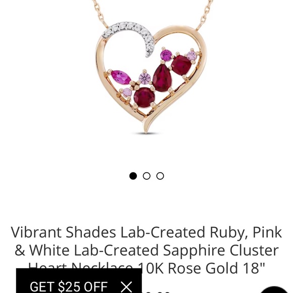 Lab-Created Ruby, Pink & White Lab-Created Sapphire Cluster Heart Necklace - Picture 2 of 4